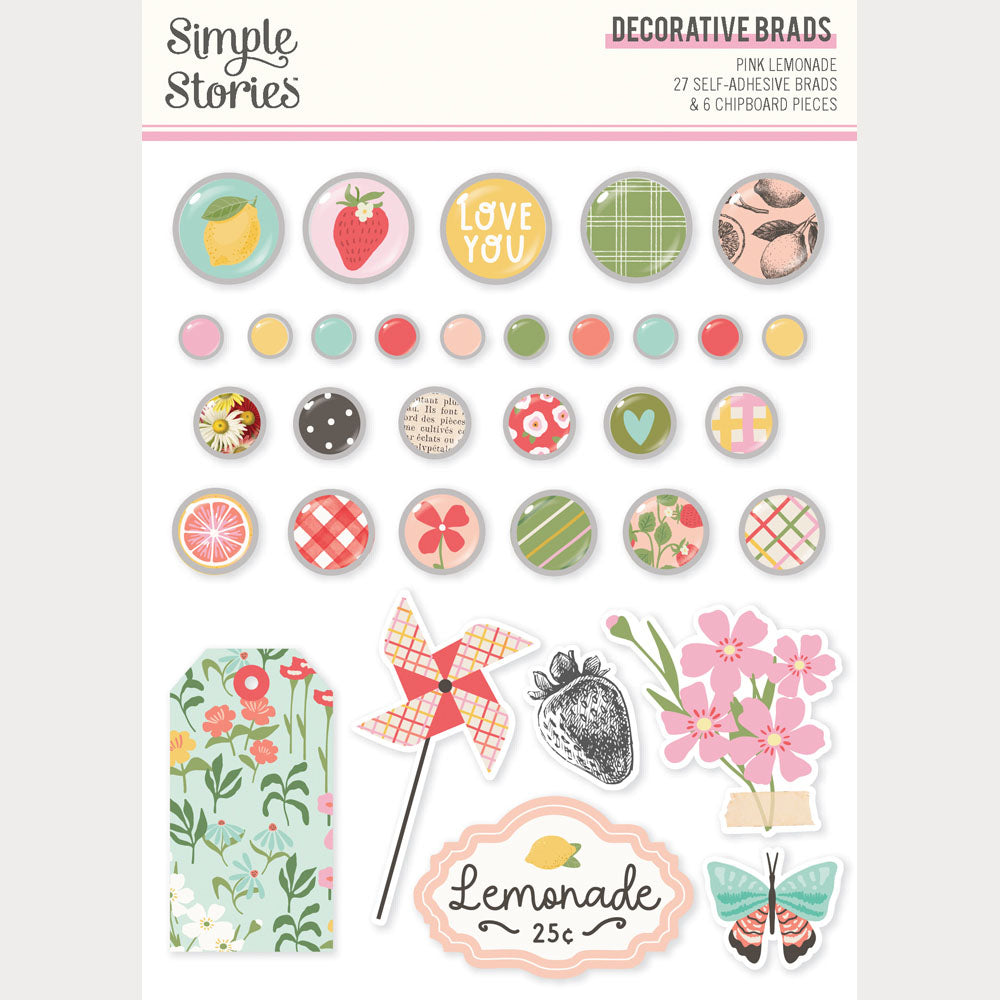 Simple Stories - Pink Lemonade Collection - Self Adhesive Decorative Brads