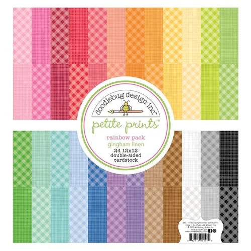 Doodlebug Design - 12 x 12 Paper Pack - Gingham and Linen - Rainbow - Petite Print Assortment