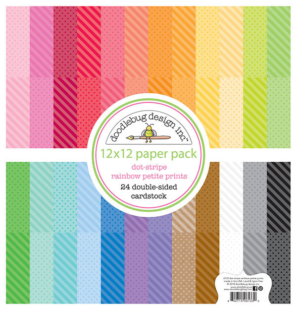 Doodlebug Design - 12 x 12 Paper Pack - Dot and Stripe - Rainbow - Petite Print Assortment