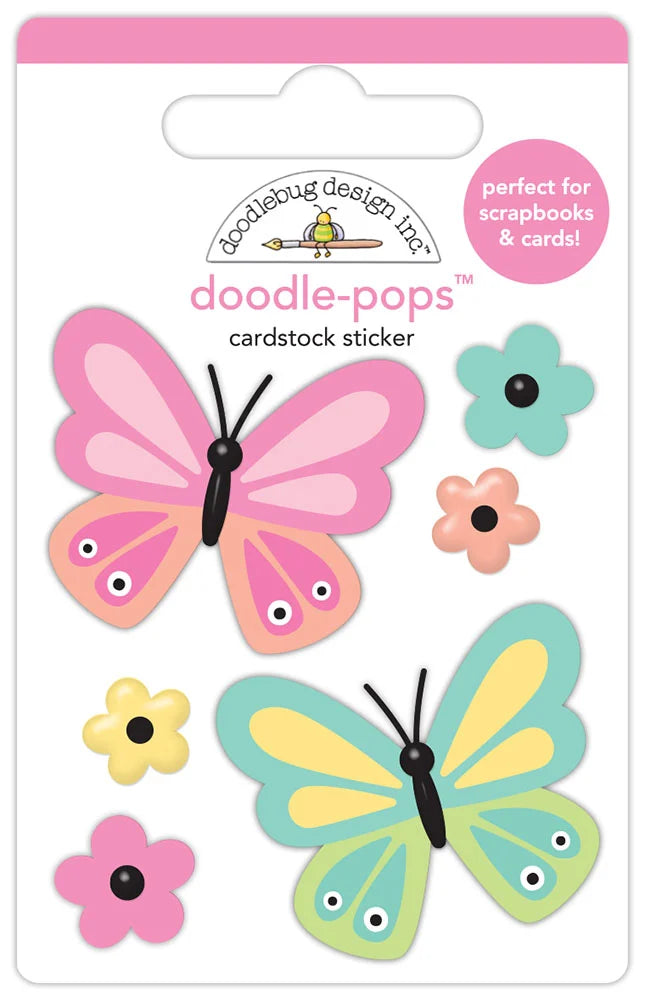 Doodlebug Design - Butterfly Kisses Collection - Doodle-Pops - Dimensional Cardstock Stickers - Butterfly Kisses