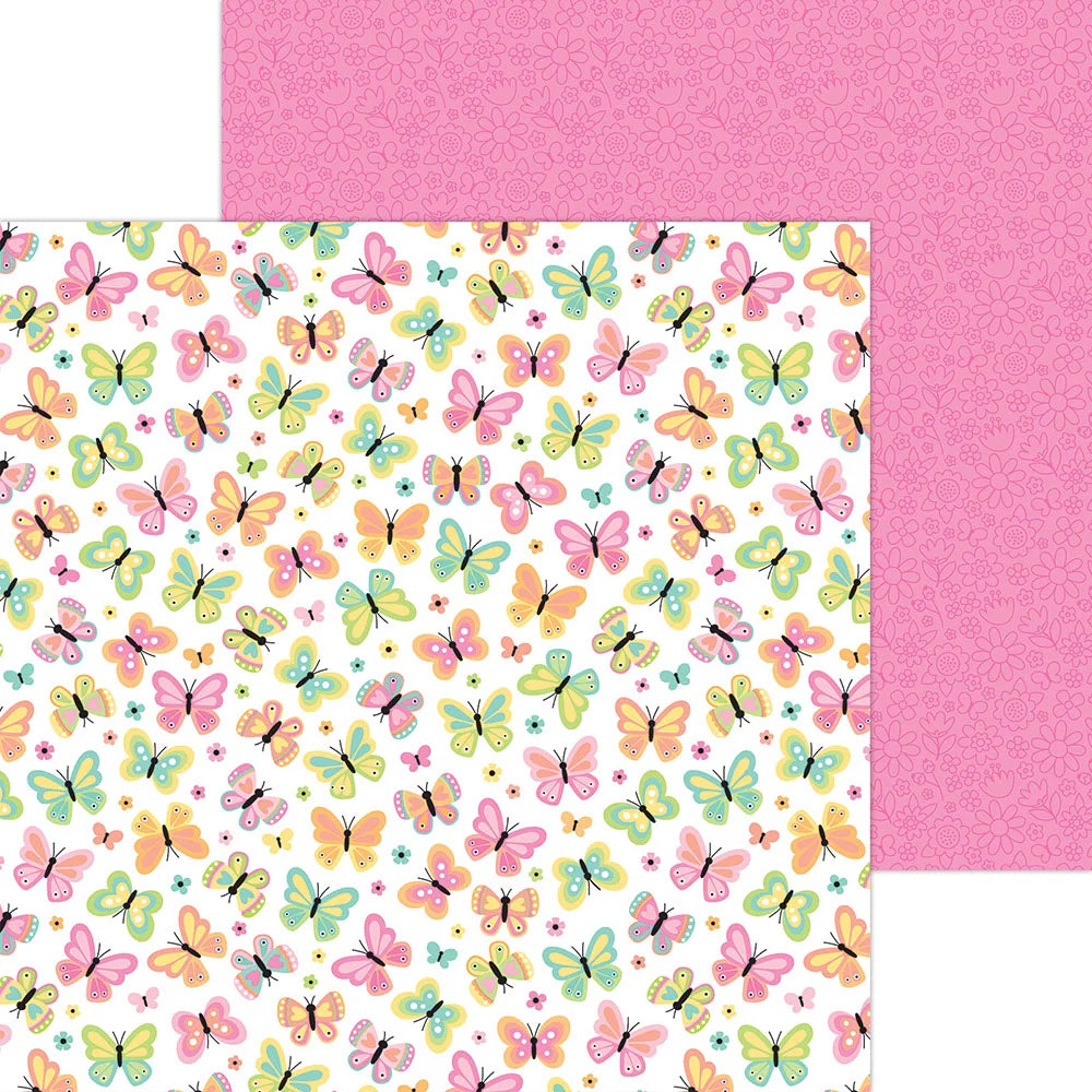 Doodlebug Design - Butterfly Kisses Collection - 12 x 12 Double Sided Paper - Butterfly Kisses