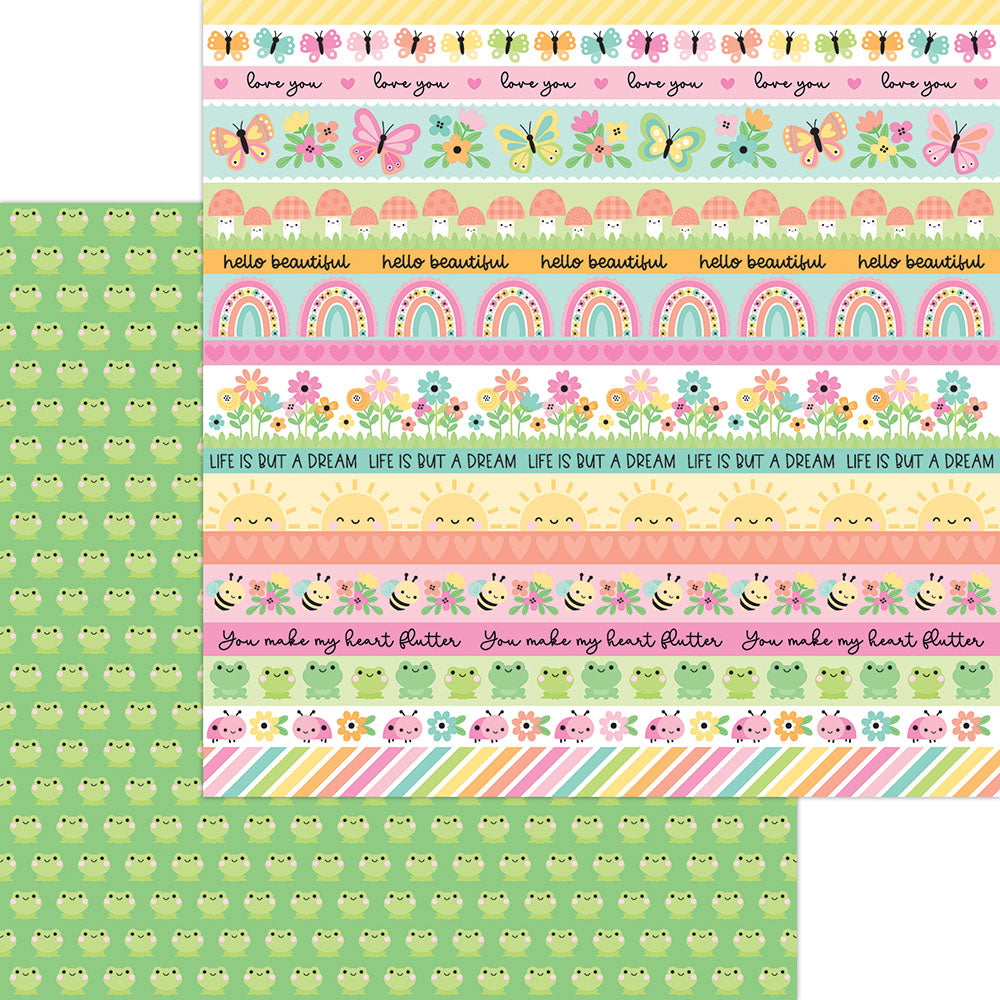 Doodlebug Design - Butterfly Kisses Collection - 12 x 12 Double Sided Paper - Happy Hoppers