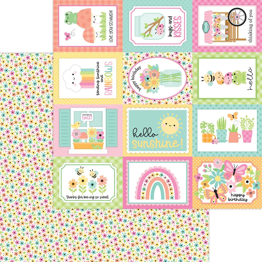 Doodlebug Design - Butterfly Kisses Collection - 12 x 12 Double Sided Paper - Bitty Blossoms