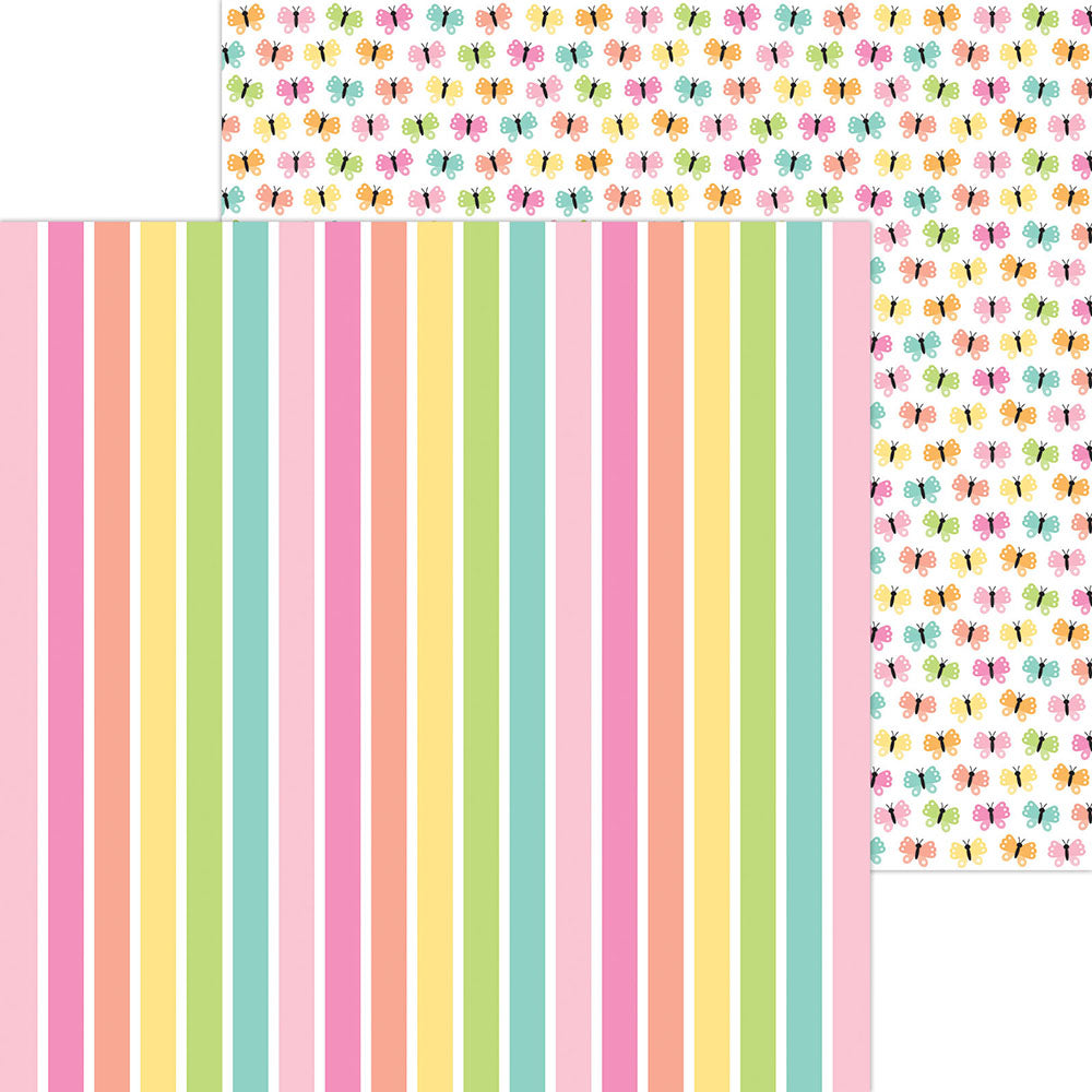 Doodlebug Design - Butterfly Kisses Collection - 12 x 12 Double Sided Paper - Rainbow'S End