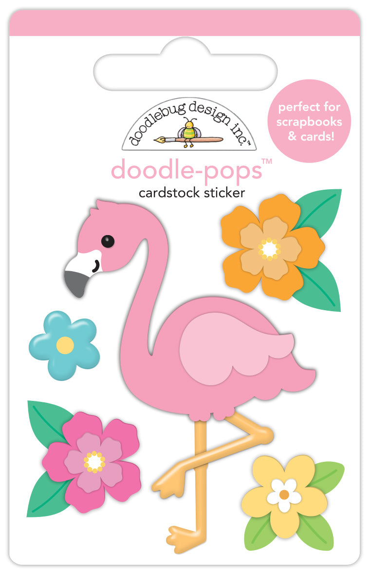 Doodlebug Design - Summer Fun Collection - Doodle-Pops - Dimensional Cardstock Stickers - Flora Flamingo