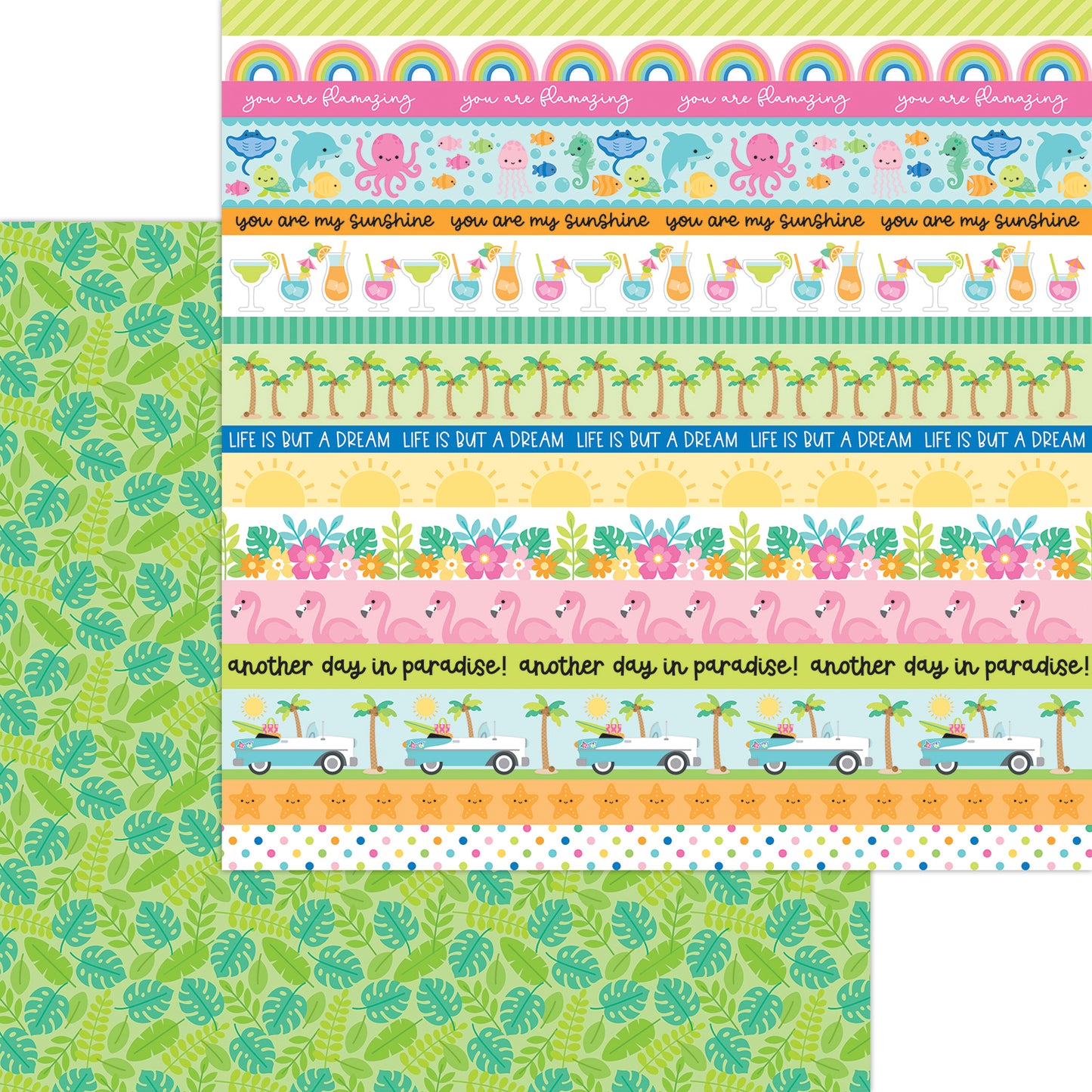 Doodlebug Design - Summer Fun Collection - 12 x 12 Double Sided Paper - Paradise Palms