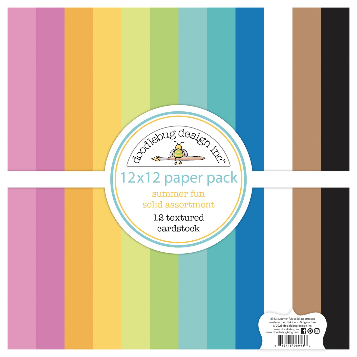 Doodlebug Design - Summer Fun Collection - 12 x 12 Paper Pack - Textured Cardstock Assortment