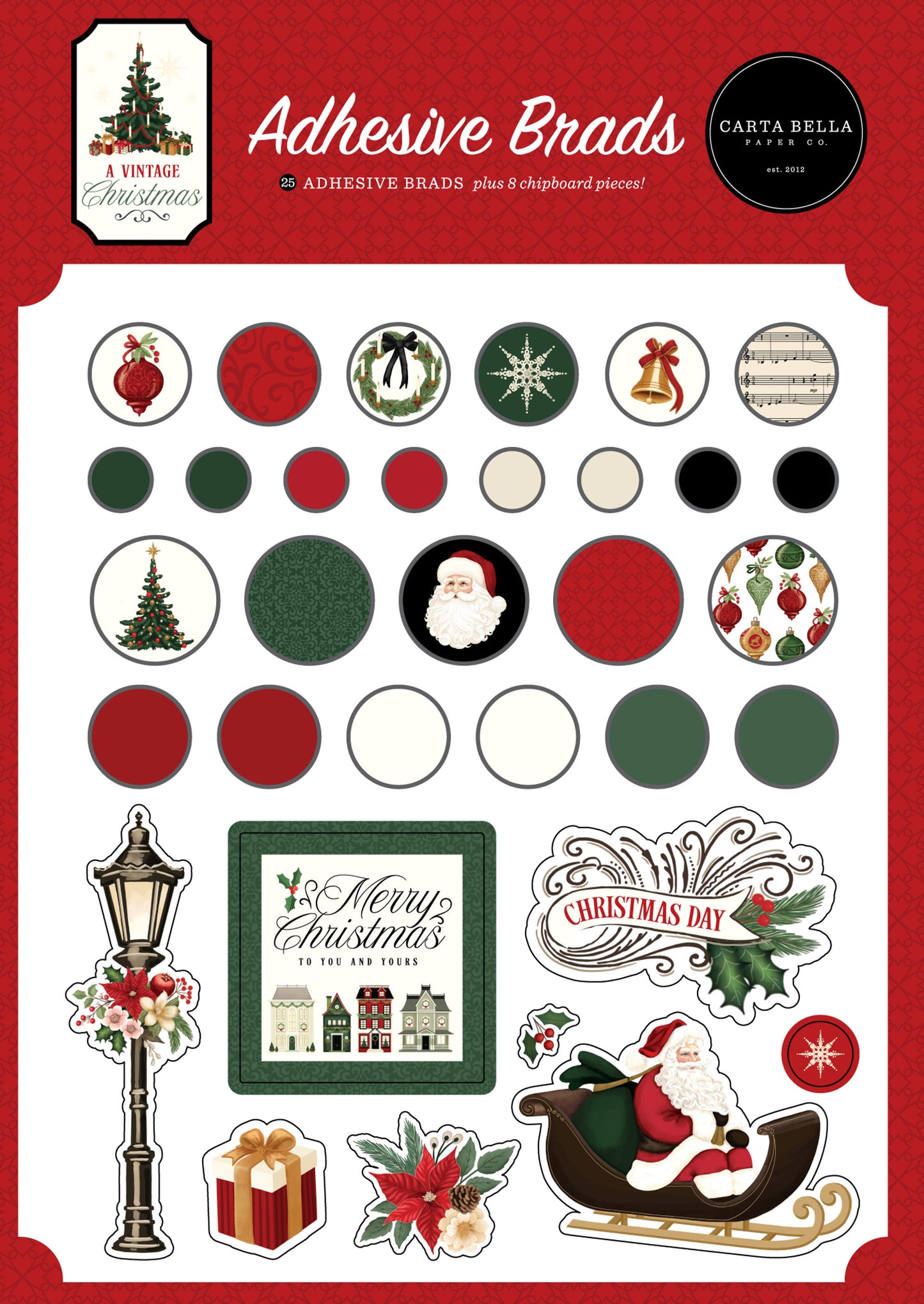 A Vintage Christmas Adhesive Brads - Echo Park