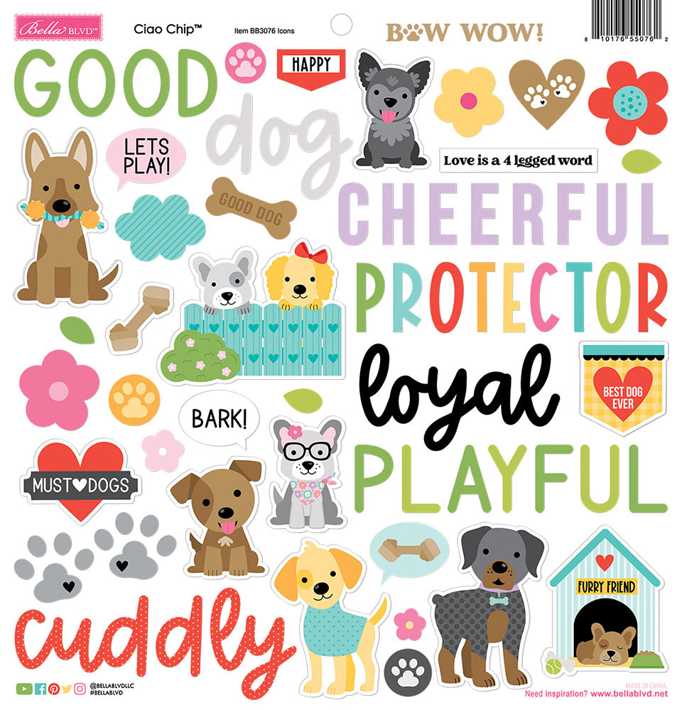 Bella Blvd - Bow Wow Collection - Chipboard Stickers - Icons
