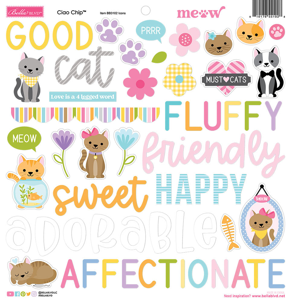 Bella Blvd - Meow Collection - Chipboard Stickers - Icons