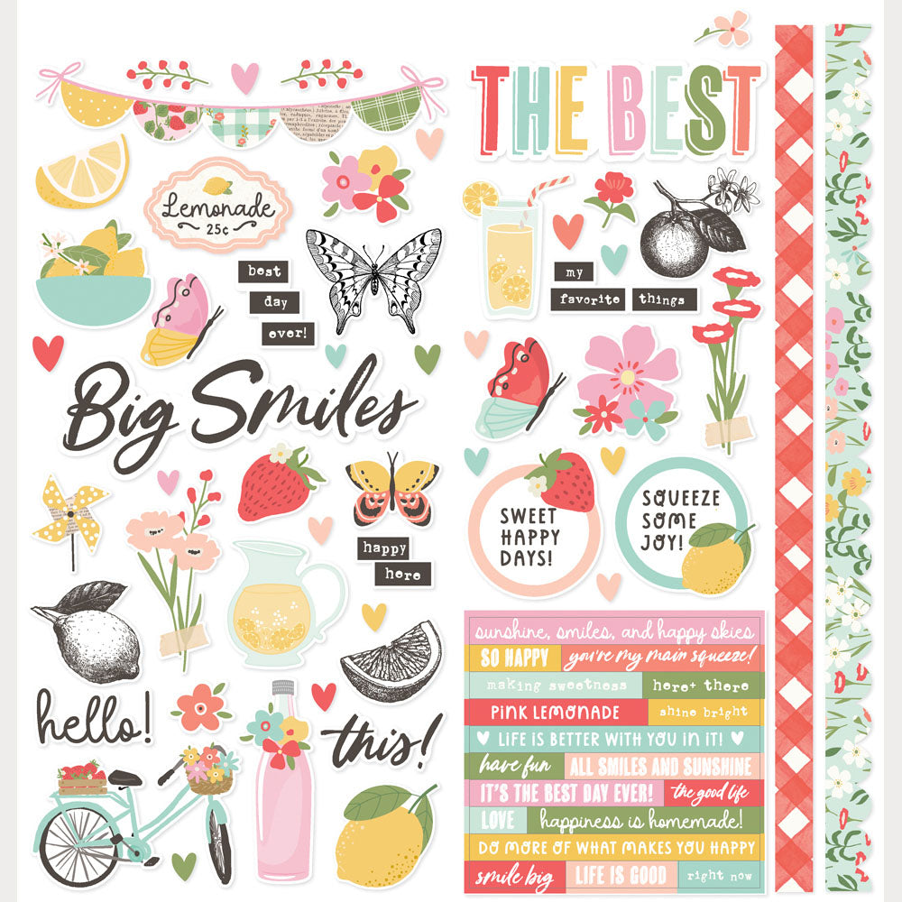 Simple Stories - Pink Lemonade Collection - 12 x 12 Cardstock Stickers - Icons