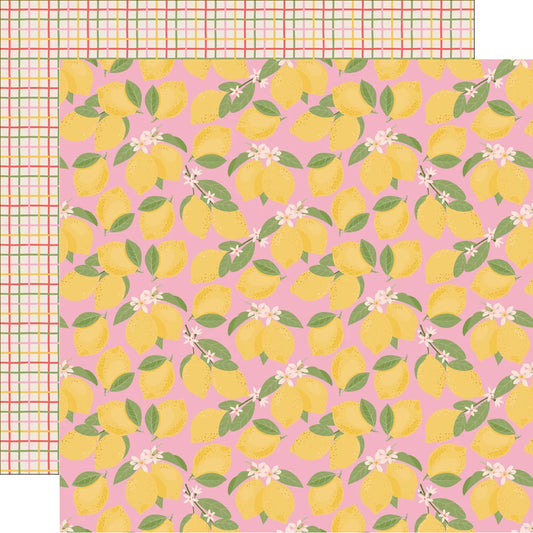 Simple Stories - Pink Lemonade Collection - 12 x 12 Double Sided Paper - Lemon Squeezy