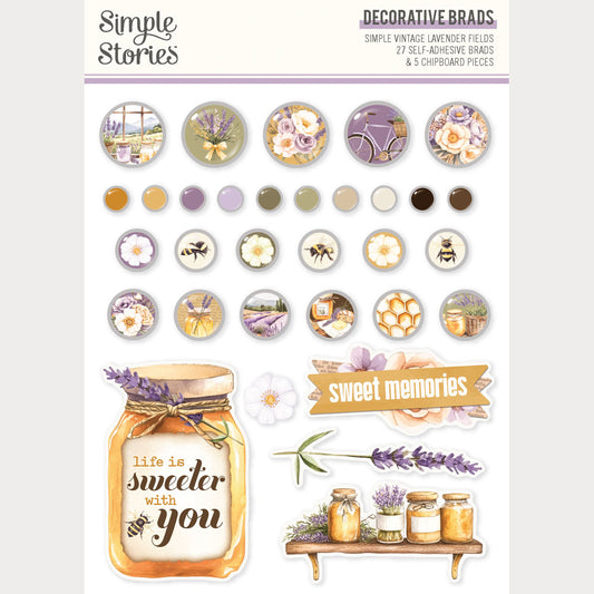Simple Stories - Simple Vintage Lavender Fields Collection - Self Adhesive Decorative Brads