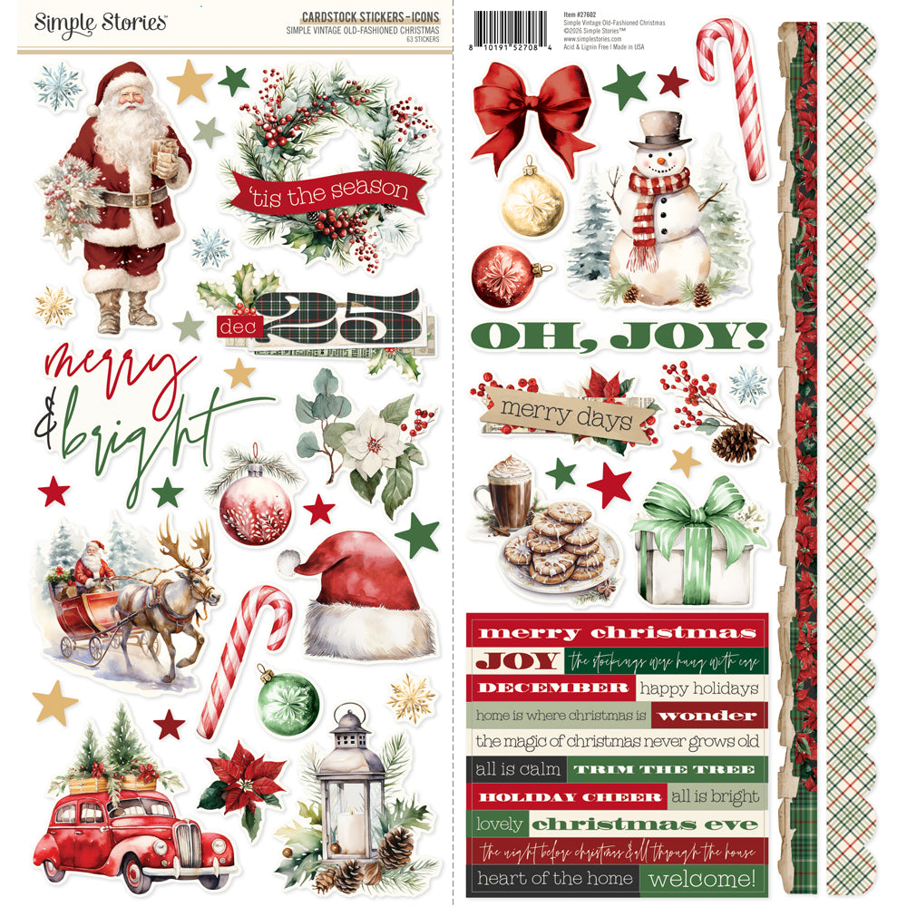 Simple Stories - Simple Vintage Old-Fashioned Christmas Collection - 12 x 12 Cardstock Stickers - Icons