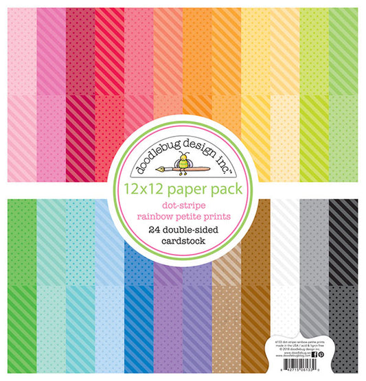 Doodlebug Design - 12 x 12 Paper Pack - Dot and Stripe - Rainbow - Petite Print Assortment