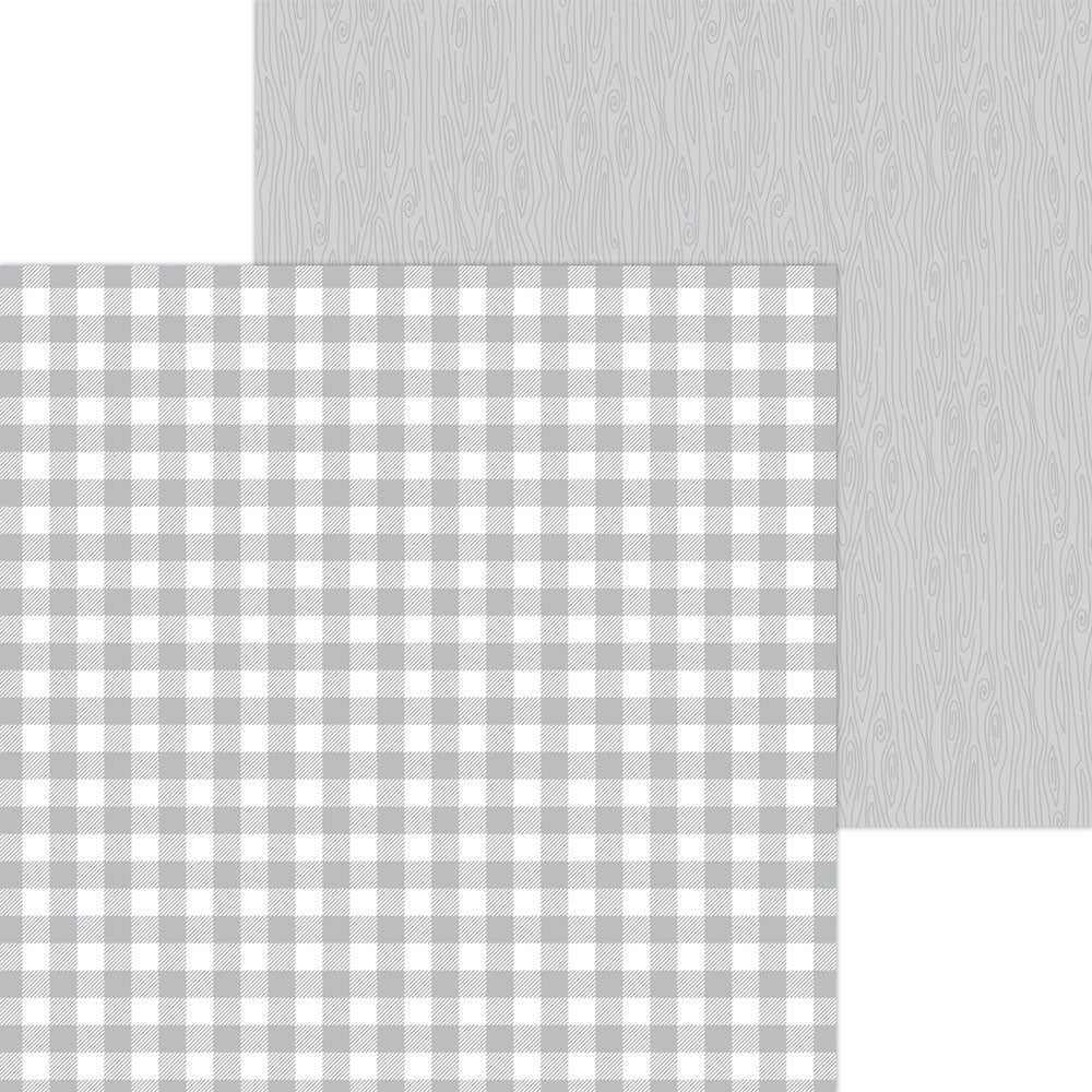 Doodlebug Design - Monochromatic Collection - 12 x 12 Double Sided Paper - Stone Gray Buffalo Check