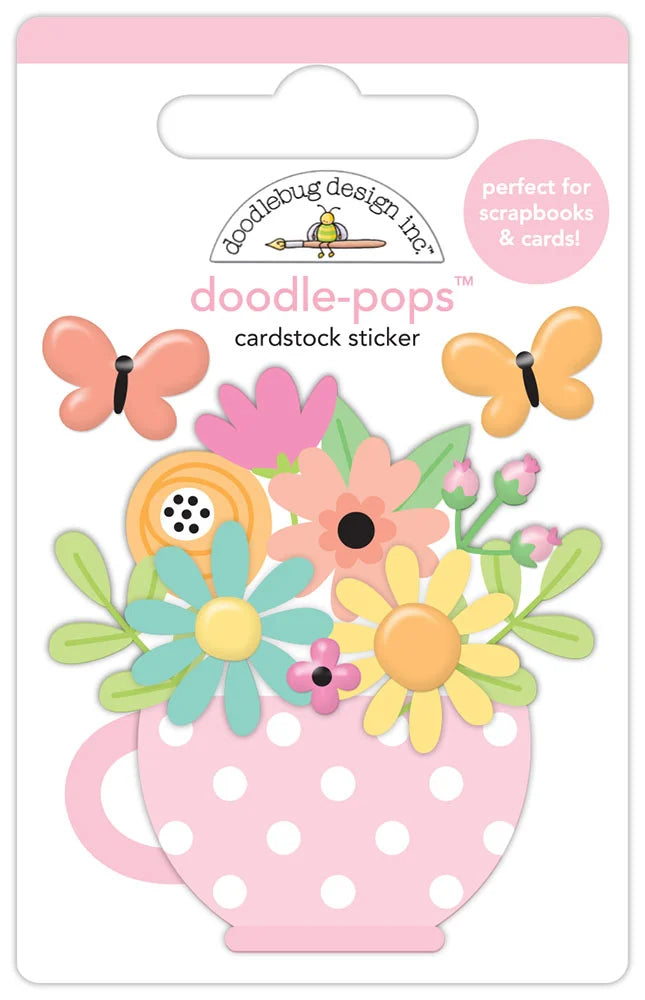 Doodlebug Design - Butterfly Kisses Collection - Doodle-Pops - Dimensional Cardstock Stickers - Cup Of Cheer