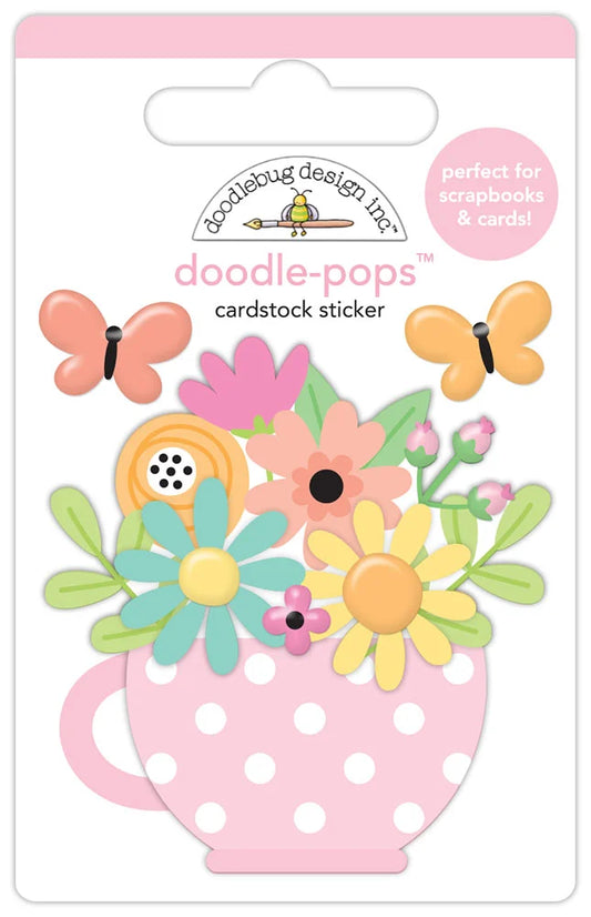 Doodlebug Design - Butterfly Kisses Collection - Doodle-Pops - Dimensional Cardstock Stickers - Cup Of Cheer