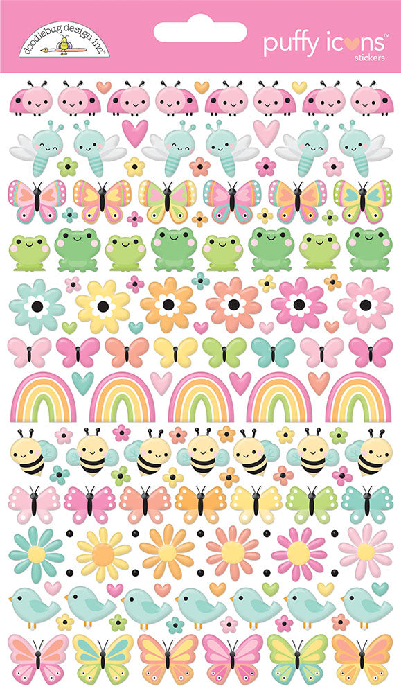 Doodlebug Design - Butterfly Kisses Collection - Puffy Stickers - Icons