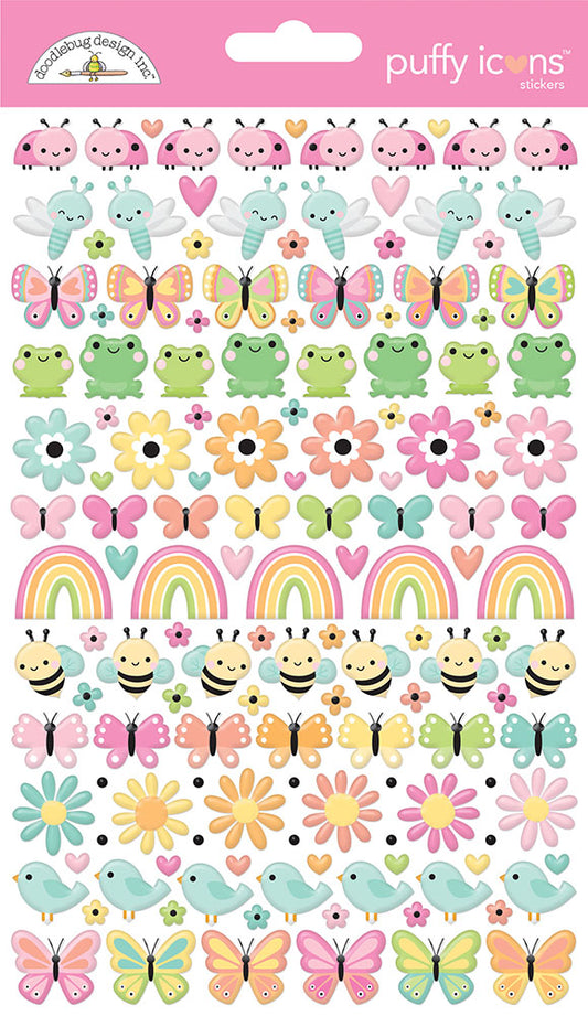 Doodlebug Design - Butterfly Kisses Collection - Puffy Stickers - Icons