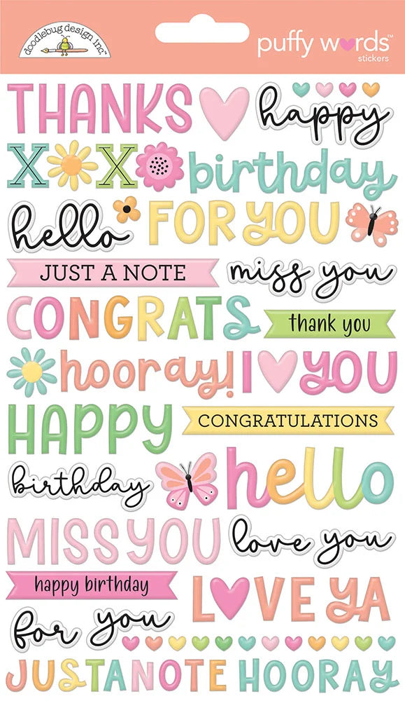 Doodlebug Design - Butterfly Kisses Collection - Puffy Stickers - Words
