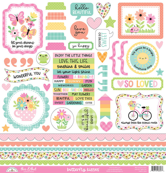 Doodlebug Design - Butterfly Kisses Collection - 12 x 12 Cardstock Stickers - This And That