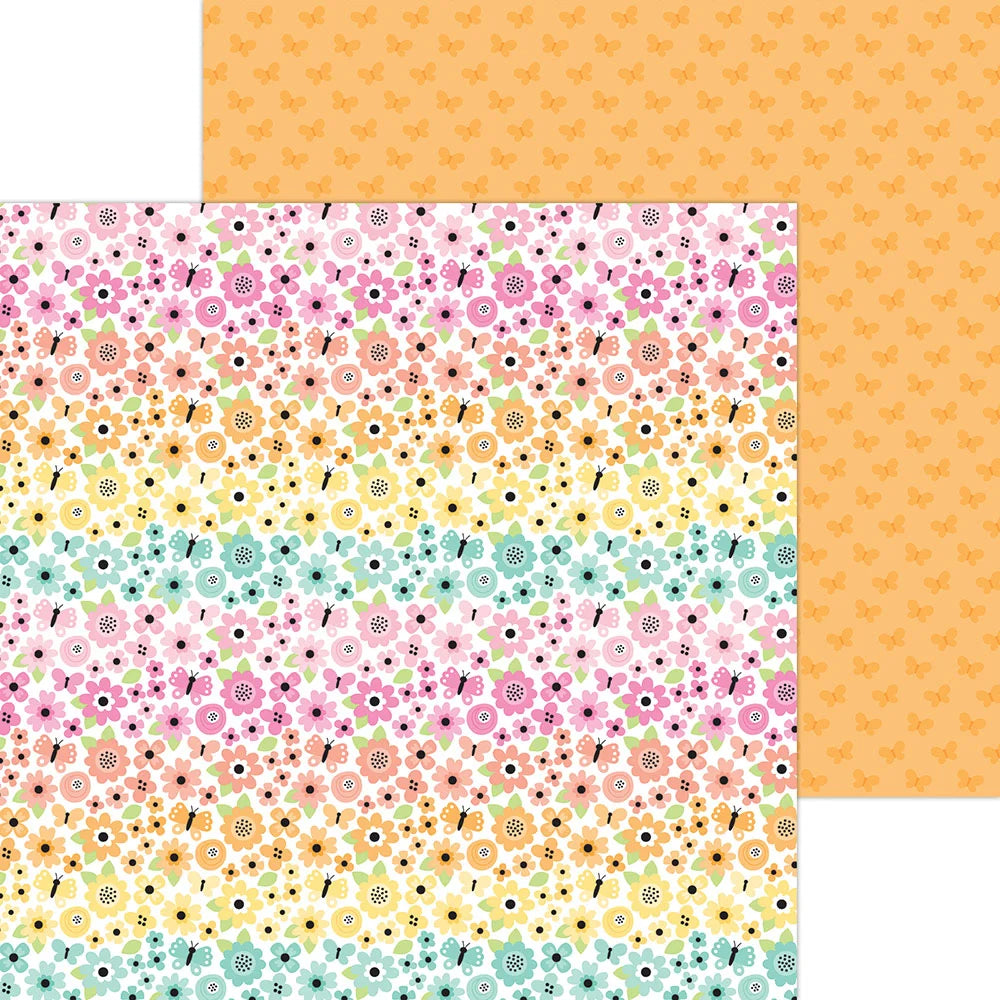 Doodlebug Design - Butterfly Kisses Collection - 12 x 12 Double Sided Paper - Rainbow Garden