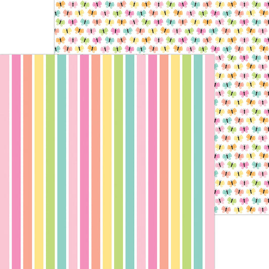 Doodlebug Design - Butterfly Kisses Collection - 12 x 12 Double Sided Paper - Rainbow'S End