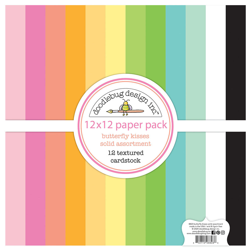 Doodlebug Design - Butterfly Kisses Collection - 12 x 12 Paper Pack - Solids Assortment