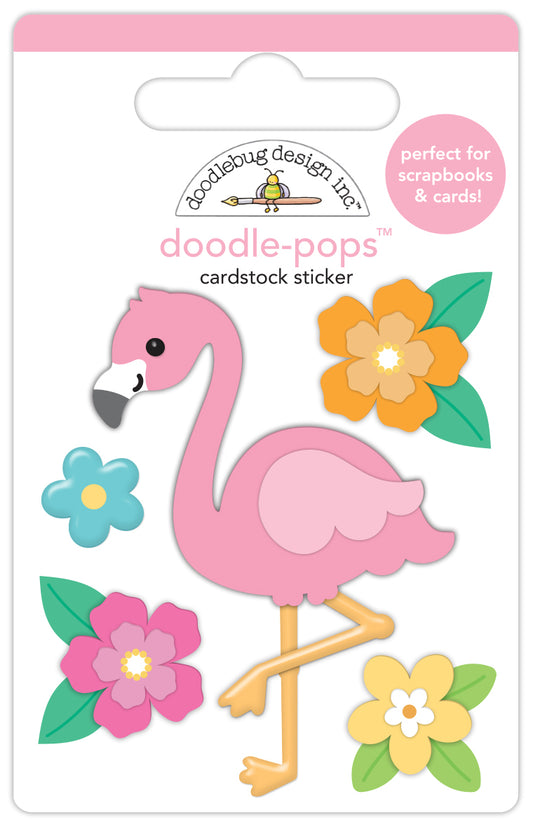 Doodlebug Design - Summer Fun Collection - Doodle-Pops - Dimensional Cardstock Stickers - Flora Flamingo