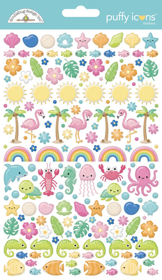 Doodlebug Design - Summer Fun Collection - Puffy Stickers - Icons