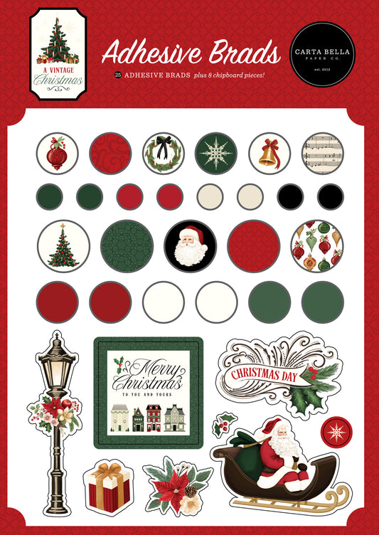 A Vintage Christmas Adhesive Brads - Echo Park