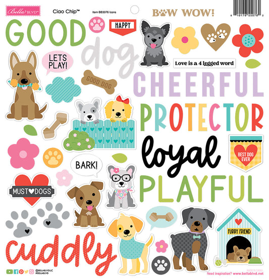 Bella Blvd - Bow Wow Collection - Chipboard Stickers - Icons