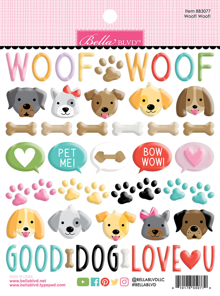 Bella Blvd - Bow Wow Collection - Puffy Stickers - Woof! Woof!